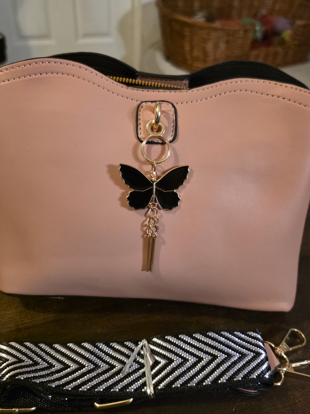 Pink Butterfly Charm Handbag - Women's Accessory